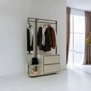 باموكليه وحدة تخزين وتعليق ملابس بمرآة وودي