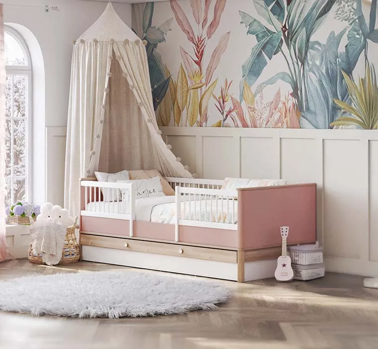 بونو سرير للأطفال الصغار 120×100 سم زهري وودي