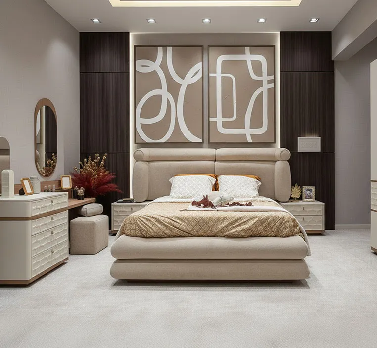 برادا طقم غرفة نوم بيج 180×200 سم 7 قطع وودي