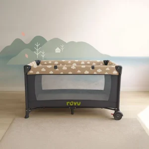 سرير أطفال قابل للطي بعجلات متحركة بنفسجي