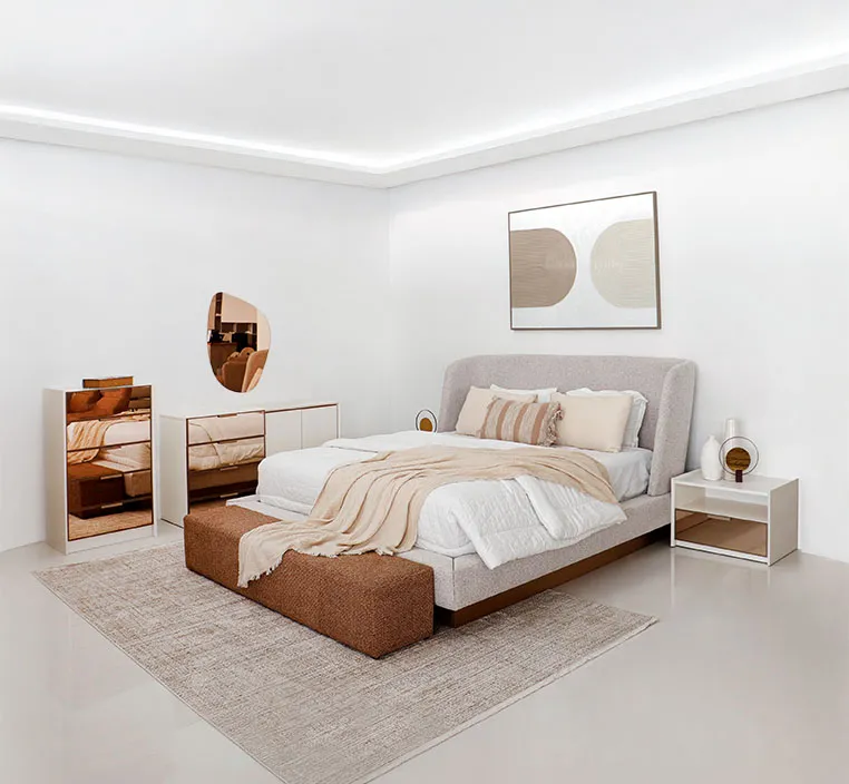 أكورسا طقم غرفة نوم 180×200 كريمي 8 قطع وودي