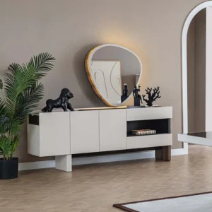 كونسول بونتي مع مرآة 3 أبواب بلون كريمي