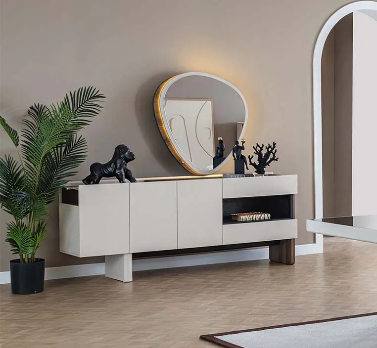 كونسول بونتي مع مرآة 3 أبواب بلون كريمي