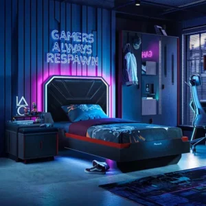 فيونكس سرير شبابي مضئ أسود 120*200 سم وودي